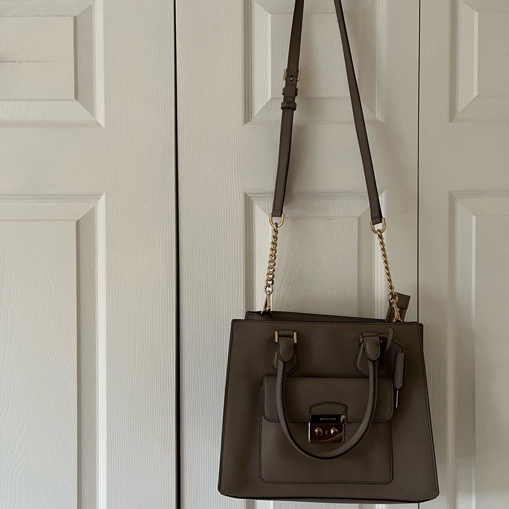 Michael Kors taupe saffiano crossbody satchel